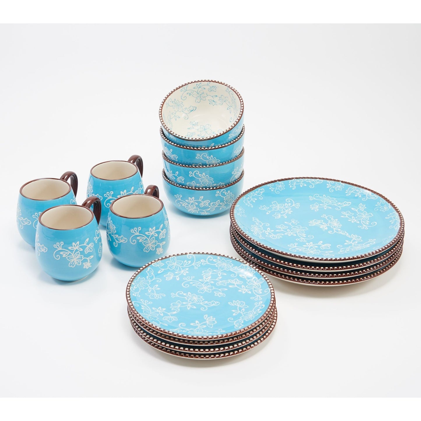 Floral Lace Dinnerware Set 16 Piece Essential Plates Bowls Mugs Complete Table Service for 4 Elegant Taupe Floral Design Dishwasher Safe Ceramic Dinnerware for Home Kitchen Dining
