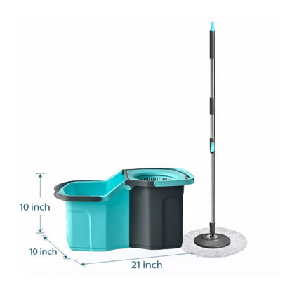 360 Spin Mop and Bucket Set with Wringer - Stainless Steel Extended Handle Spinning Mop Bucket System with Microfiber Mop Refills for Hardwood, Tile & Laminate Floor Cleaning, Black Blue Pink Red