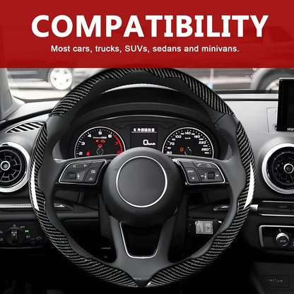 Steering Wheel Cover Carbon Fiber 3Pcs – Anti-Slip Scratch-Resistant Protector for Toyota RAV4, Camry, Corolla, Highlander, Tacoma, Tundra, 4Runner & Sequoia | Black & Red