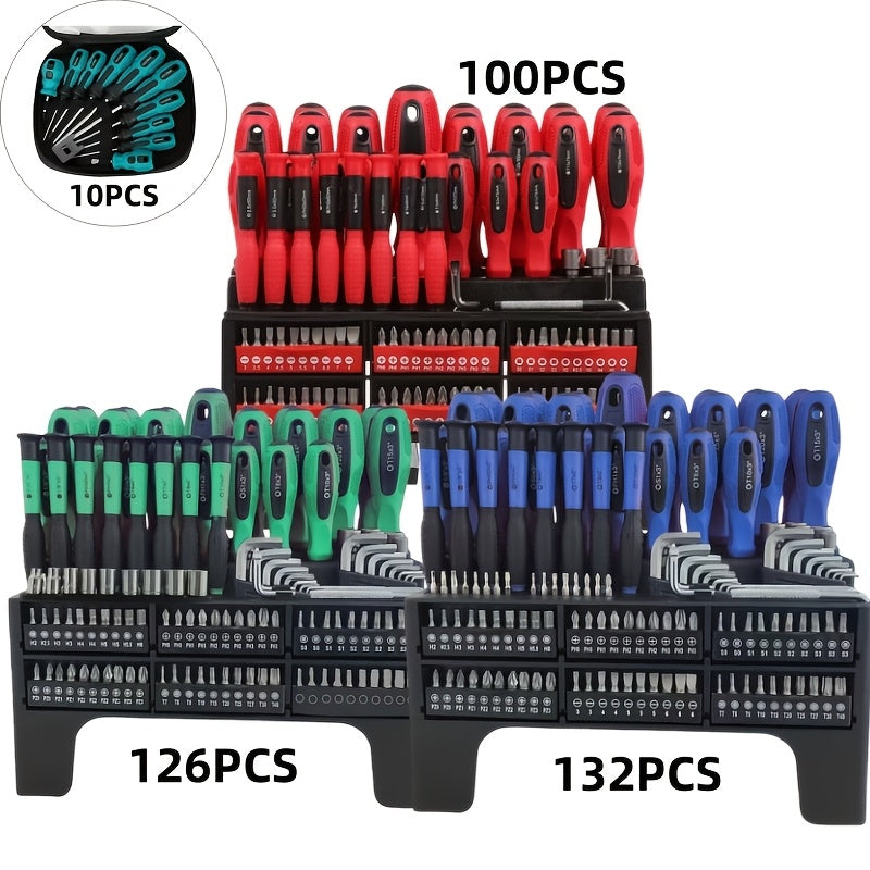 10/100/126/132pcs Precision Screwdriver Set, Insulated Magnetic Screwdriver Tools, Professional Auto Repair Tools, Comes with A Plastic Storage Rack, Suitable for Electronics And Precision Work, A Good Choice for Daily Use And Holiday Gifts.