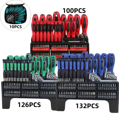 10/100/126/132pcs Precision Screwdriver Set, Insulated Magnetic Screwdriver Tools, Professional Auto Repair Tools, Comes with A Plastic Storage Rack, Suitable for Electronics And Precision Work, A Good Choice for Daily Use And Holiday Gifts.