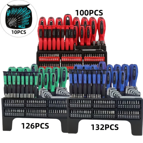 10/100/126/132pcs Precision Screwdriver Set, Insulated Magnetic Screwdriver Tools, Professional Auto Repair Tools, Comes with A Plastic Storage Rack, Suitable for Electronics And Precision Work, A Good Choice for Daily Use And Holiday Gifts.