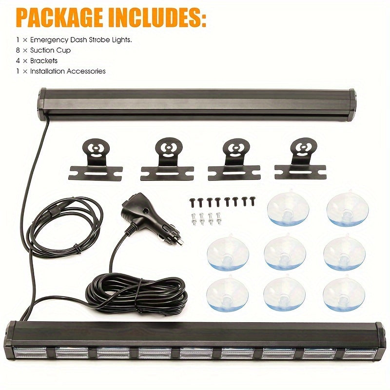 FLYANT Off Road 17.16in Switchable 4 Colors Emergency Strobe Light Bar 162 LED Bar Amber White Red Blue Windshield 2in 1 Visor Safety Flashing Lights DC 12-24V Bar Deck Split W/Take Down for Trucks Construction Vehicles