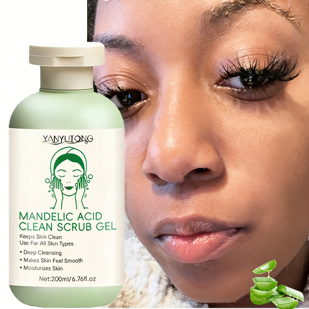 Aloe Vera Rose Exfoliating Gel with Mandelic Acid — Gentle Daily Face & Body Scrub for Deep Pore Cleansing, Hydration & Smooth Radiant Skin, All Skin Types, 200ml