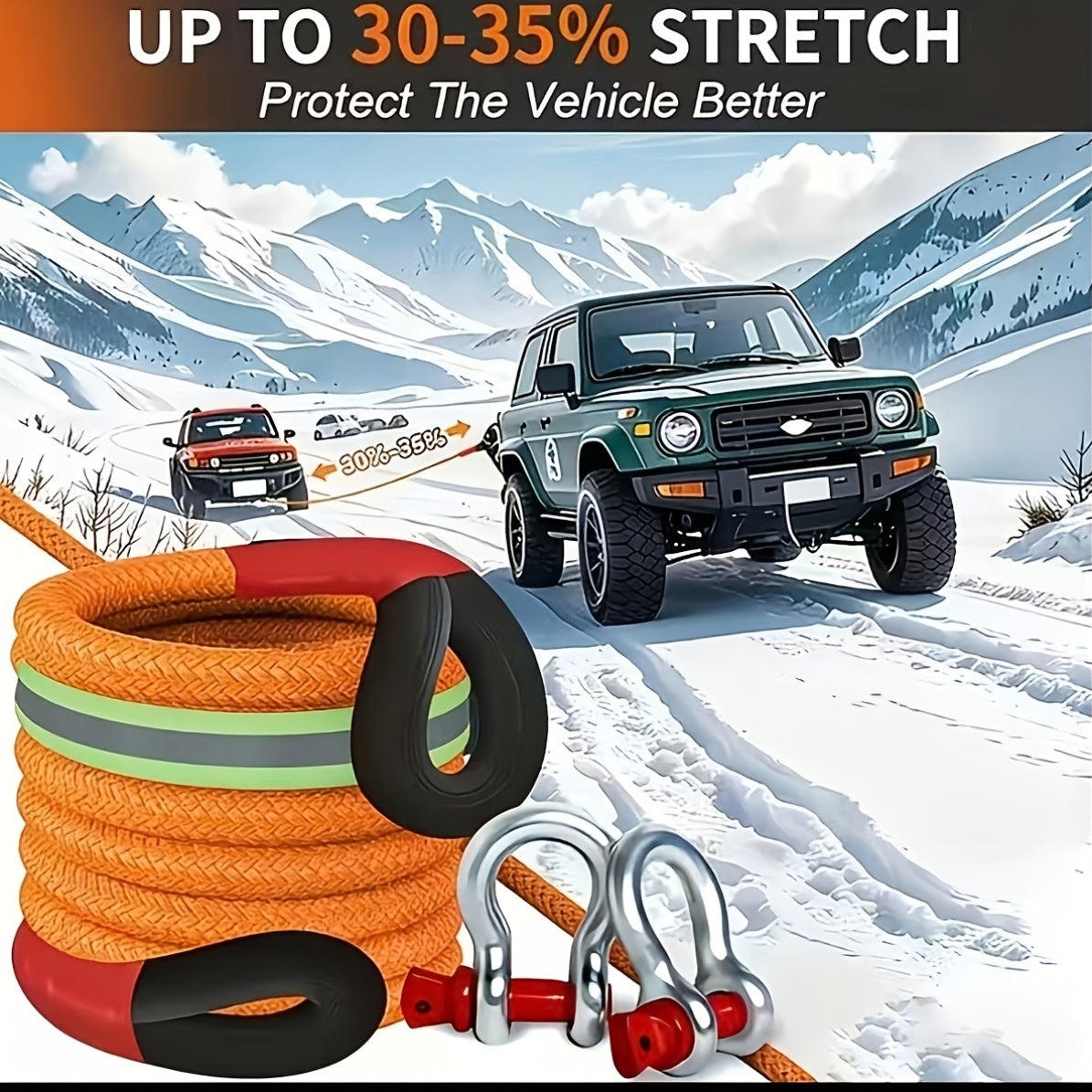 4-Size Heavy-Duty Tow Strap And Hook Kit, 216 In/18 Ft And 374 In/31.17 Ft Nylon Recovery Ropes, 5.44 T/12, 000 Pounds And 18.6 T/41, 000 Pounds And 20.87 T/46, 000 Pounds Capacity, 2 Steel D-Ring Shackles And Storage Bag for Trucks, Suvs, Utvs