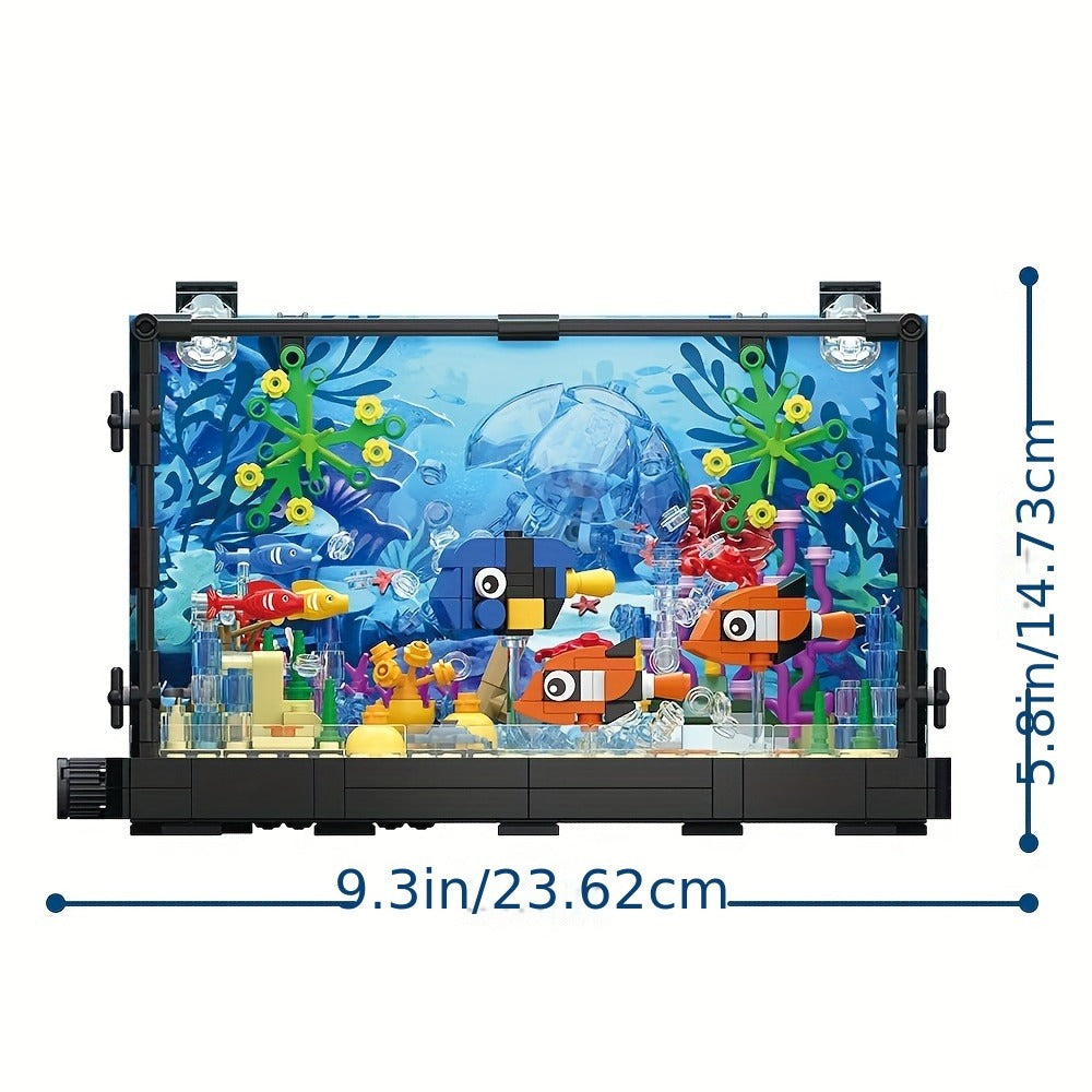 LED Aquarium Building Block Set – Fish Tank Marine Jellyfish Brick Model Kit with Glowing Light, Unique Home Office Decor Display Gift for Adults Teens Ocean Lovers Birthday Christmas (Model RB0049)