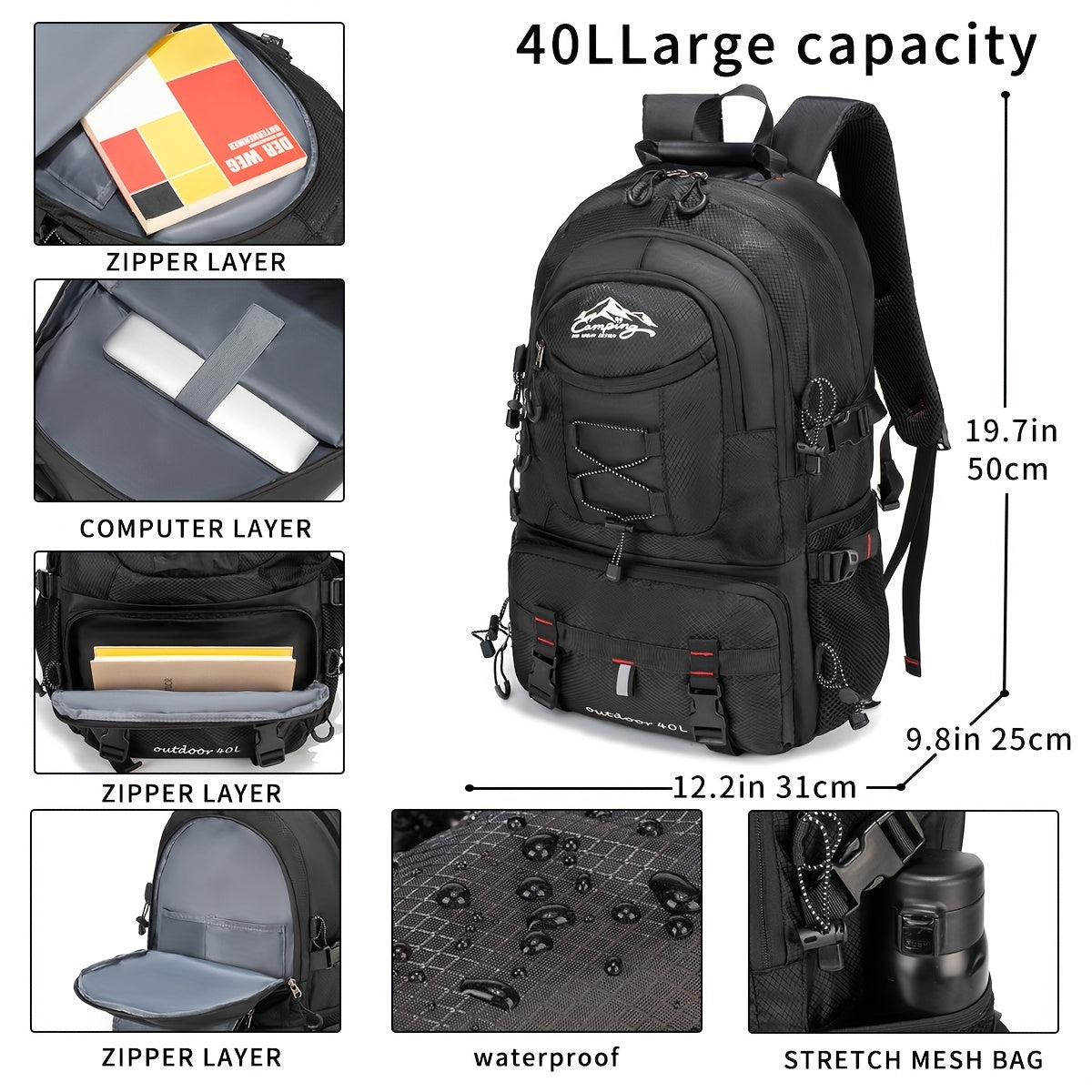 Hiking Backpack Large Capacity for Men & Women – Lightweight Durable Polyester Travel Pack with Adjustable Shoulder Straps, Ideal for Camping, Outdoors & Commuting