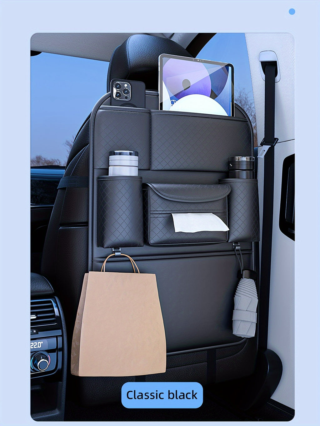 Ling Grid Backrest Storage Bag: Large Capacity, PU Leather, Car Seat Organizer