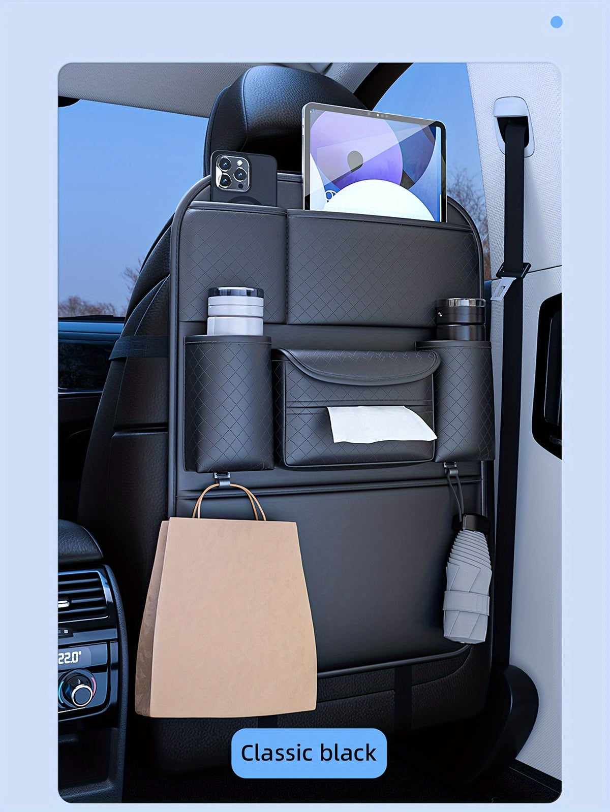 Ling Grid Backrest Storage Bag: Large Capacity, PU Leather, Car Seat Organizer
