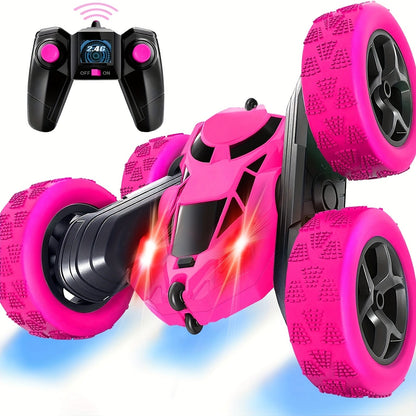 RC Stunt Car Double Sided 360 Degree Flip Remote Control Car with LED Headlights & 1400mAh Rechargeable Battery – 2.4GHz Rotating Drift Trick Car for Kids Ages 6+, Birthday Christmas Gift Boys Girls Blue Pink Orange