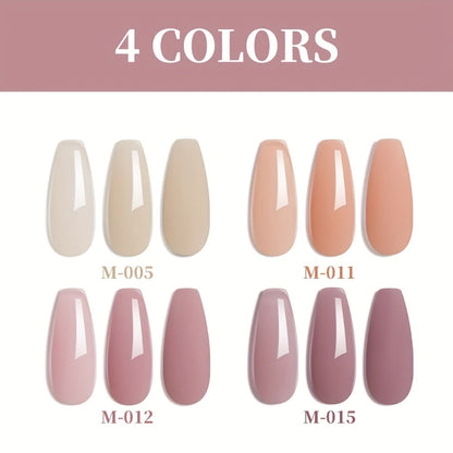 Jelly Gel Nail Polish Set 4pcs Nude Icy Translucent - Semi-Permanent LED Cured Long Lasting Glossy DIY Home Manicure Nail Art Kit 0.51oz