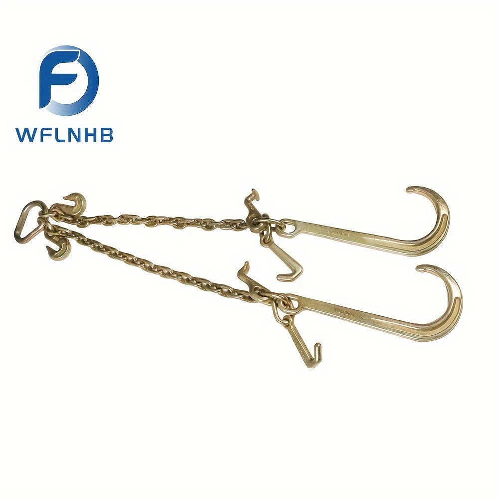 V-Type Tow Chain 3/8x2 Inch - J Hook + Grab Hook for Truck Tractor Wrecker  Recovery