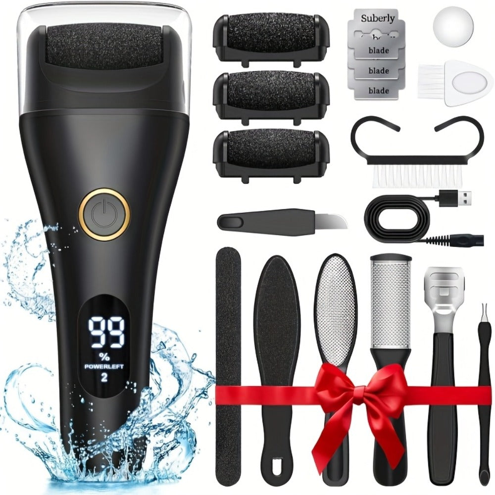 Electric Pedicure Foot File 10-in-1 Kit – Rechargeable with Digital Display, 3 Roller Heads, Dead Skin & Hard Skin Remover for Men & Women