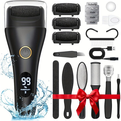 Electric Pedicure Foot File 10-in-1 Kit – Rechargeable with Digital Display, 3 Roller Heads, Dead Skin & Hard Skin Remover for Men & Women