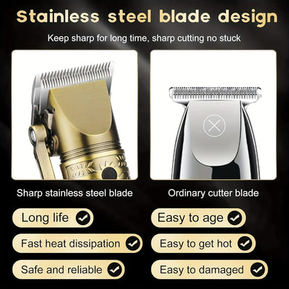 Cordless Hair Clipper & Trimmer Kit for Men — Professional Rechargeable Grooming Set, Golden Edition, Wireless Fade Clipper with USB Charge, Ideal Gift for Men