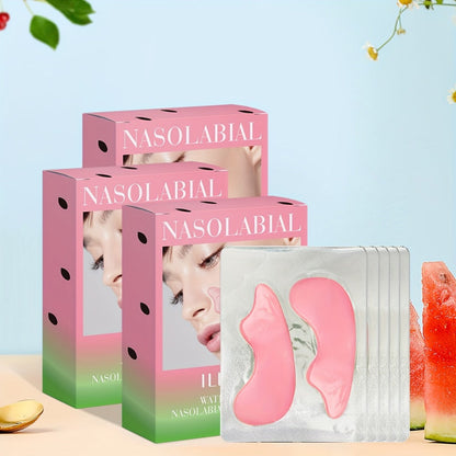 Nasolabial Fold Patches with Watermelon Collagen & Niacinamide – Caffeine Smile Lines Face Patches for Deep Moisturizing & Firming, Anti-Wrinkle Targeted Treatment, 15 Pairs (3 Boxes)
