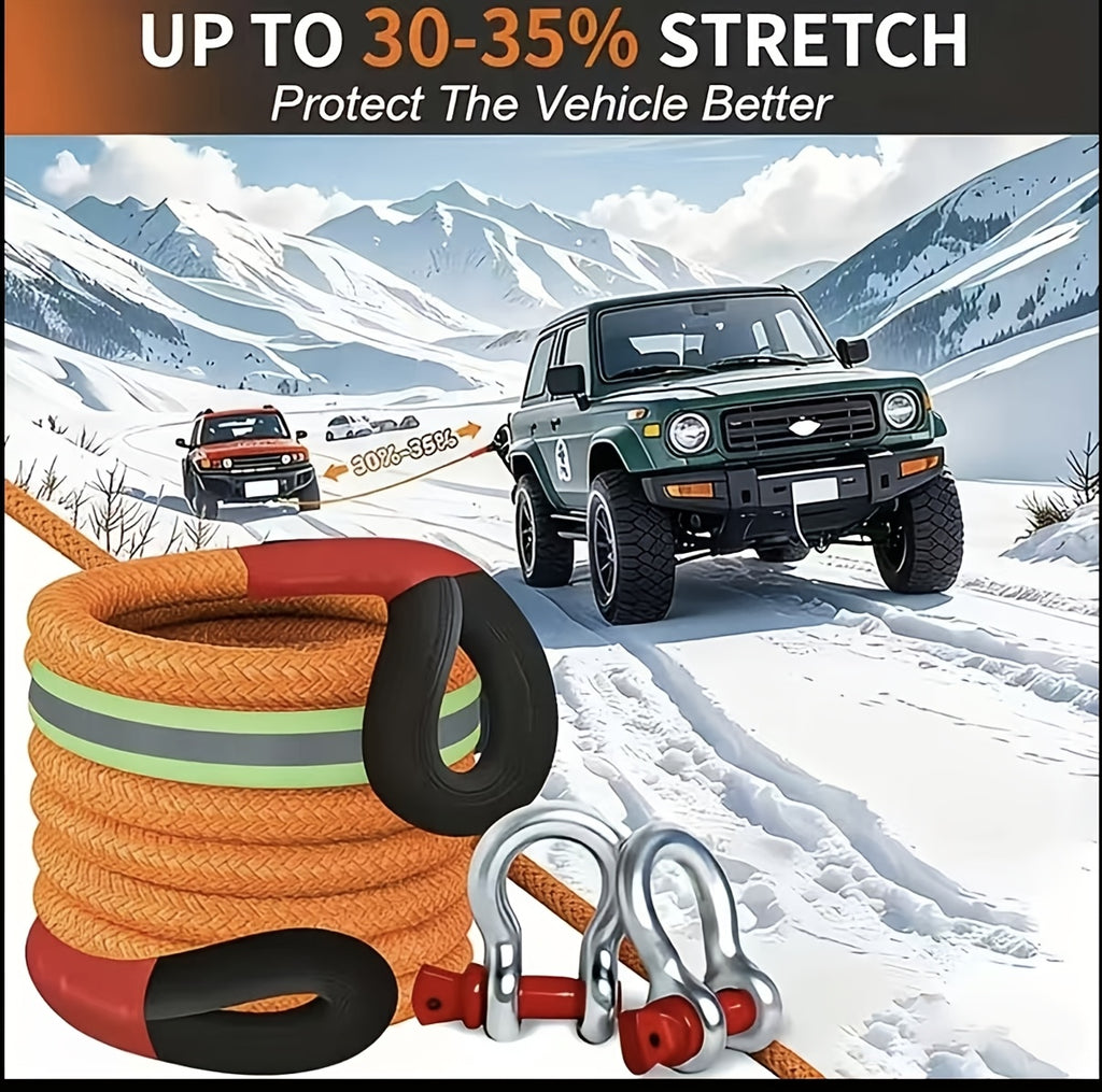 Heavy-duty Tow Rope and Tow Hook Combo Set in 3 Sizes, 196.85-inch Nylon Recovery Rope (5 Ton / 18 Ton / 20 Ton), with 2 Steel U-shaped Hooks and a Storage Bag, Suitable for Truck, SUV, UTV, ATV Off-road Recovery