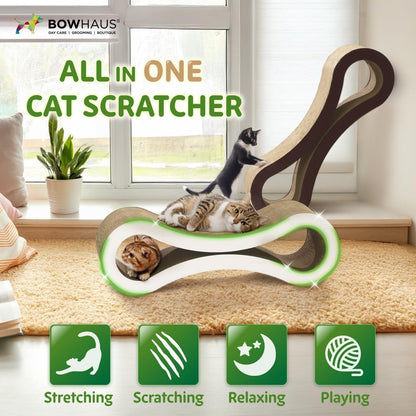 Cat Scratcher Lounger Large Infinity Reversible Cardboard Scratching Pad Board for Indoor Cats, 5-Layer High-Density Cat Scratch Bed with Double-Sided Design, Furniture Protector, Brown & White
