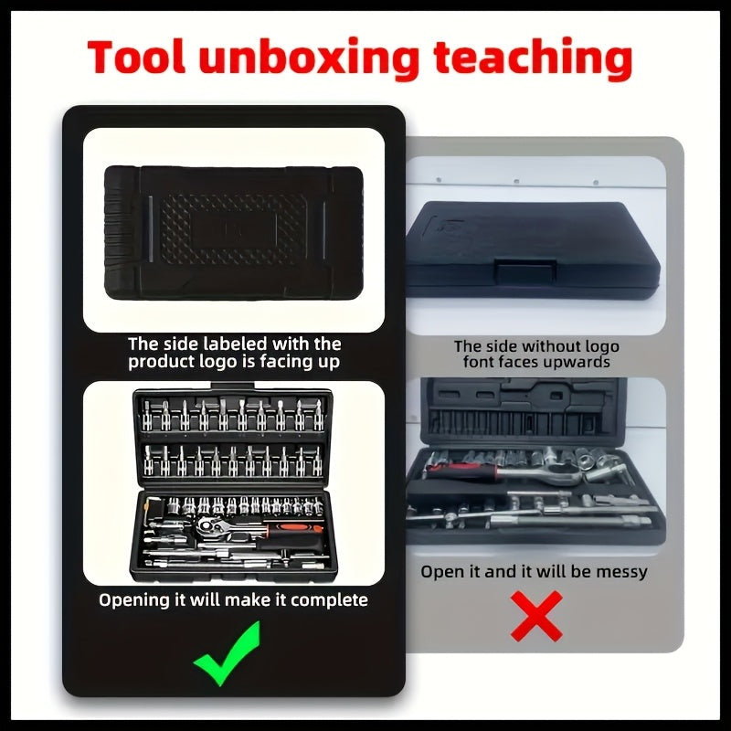 High-end Professional 43+3/44+2/51+1pc Of Tools, Car/icycle Repair Mechanical Set, Including 1/2 Inch 1/4 Inch 3/8 Inch Ratchet Socket Hex Wrench And Other Car Repair Accessories Tool Set, Suitable for Car Level Car Parts Repair.