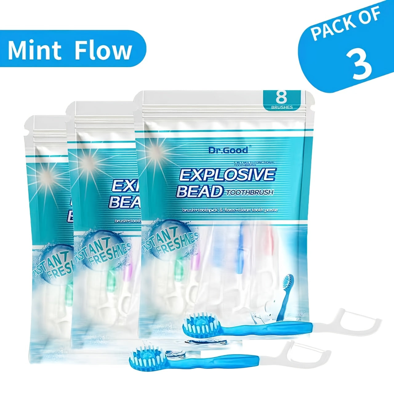 Travel Disposable Toothbrush 5-in-1 — Pre-Applied Mint Toothpaste, Floss, Pick & Tongue Scraper, Soft Nylon Bristles, No Water Needed, Portable Oral Care Kit, 24 or 40 Pack