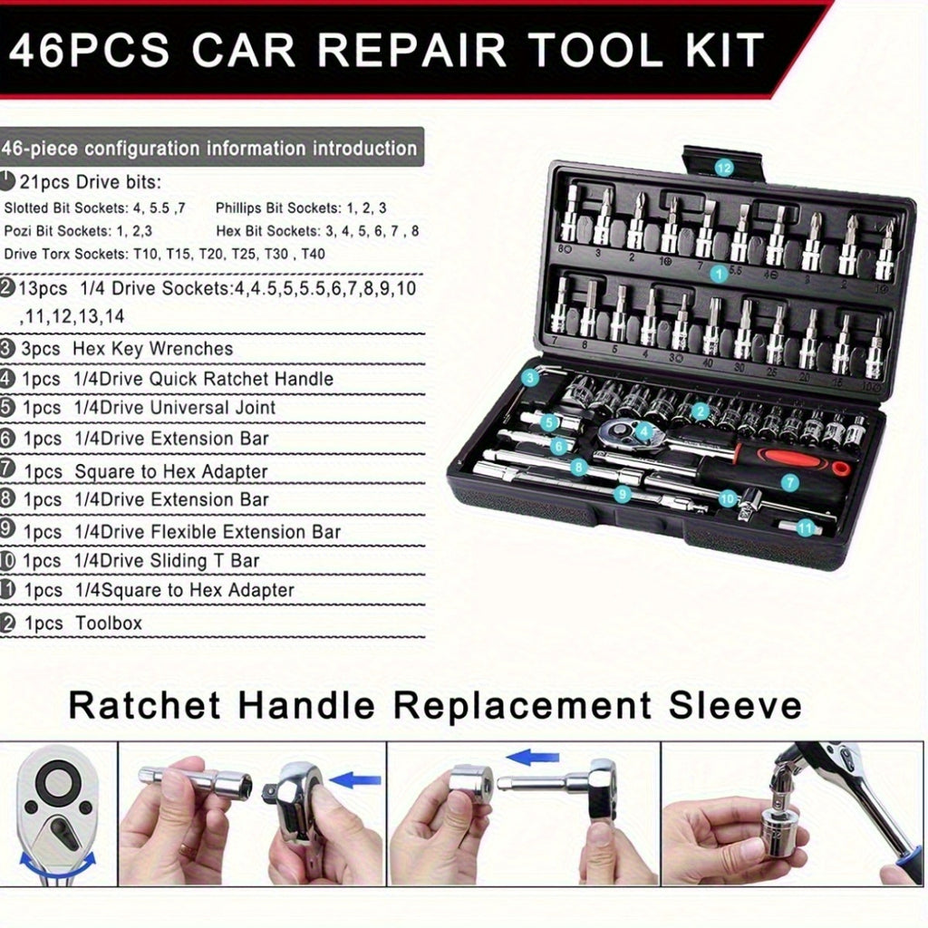 Car Maintenance Tool Set, Auto Repair Wrench, Multipurpose Ratchet Tool Set - Ratchet Torque Wrench And Screwdriver, Portable Vehicle And Bicycle Repair Tools, Ideal Gift for Mechanics And Mechanical DIY Enthusiasts, Mechanic Tool Set