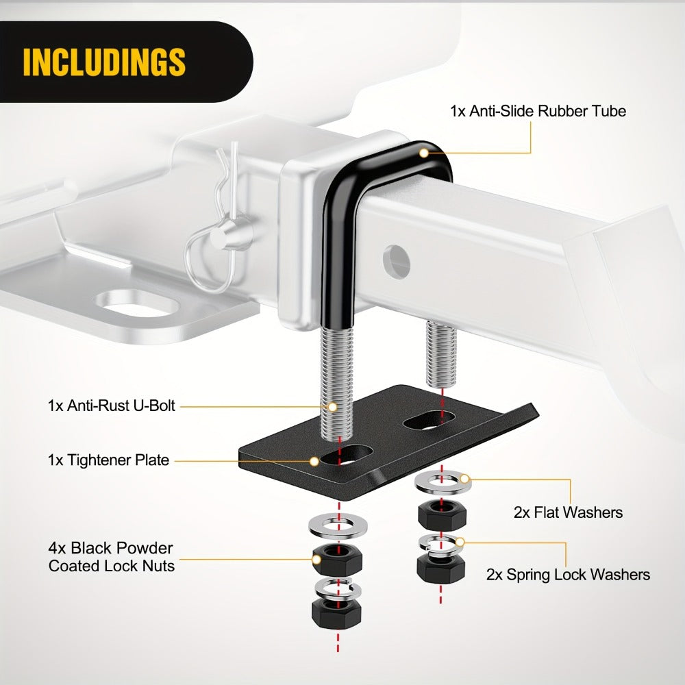 Trailer Hitch Tightener Anti Rattle Stabilizer 2 Inch Heavy Duty Steel U-Bolt with Rubber Cover Hitch Mount Wobble Eliminator for 2" Receiver - Multiple Colors