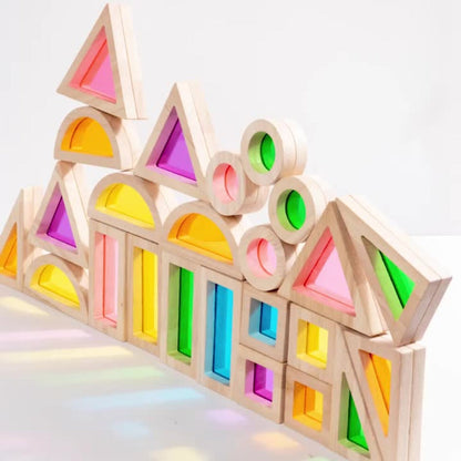 Translucent Acrylic Building Blocks for Kids – Colorful Geometric Construction Toy Set, Sensory Light Table Play, STEM Educational Toy for Toddlers, Birthday Holiday Gift for Boys & Girls Ages 3+