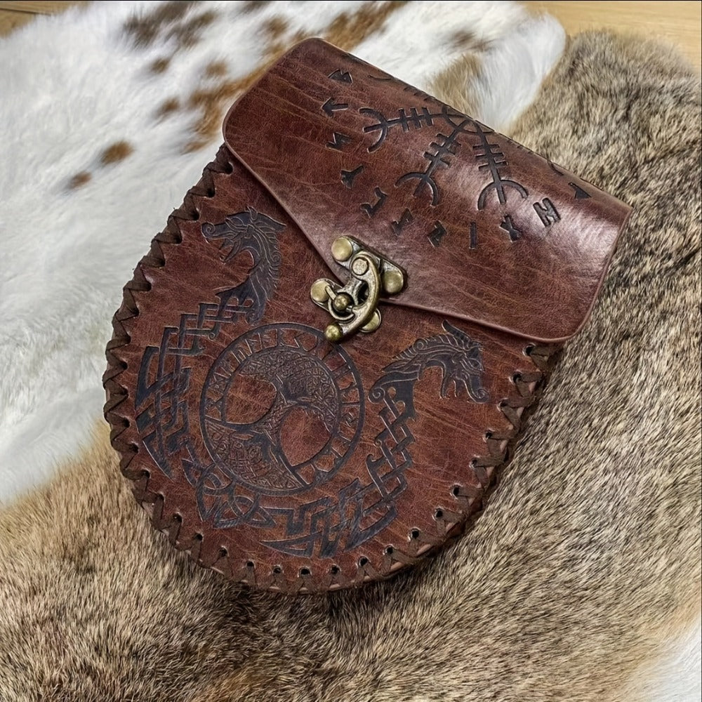Viking Faux Leather Waist Bag Medieval Belt Pouch Handmade Retro Style – LARP Renaissance Faire Cosplay Stage Prop Costume Accessory for Men Women, Multiple Designs