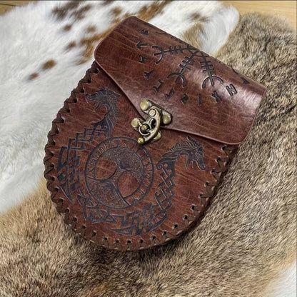 Viking Faux Leather Waist Bag Medieval Belt Pouch Handmade Retro Style – LARP Renaissance Faire Cosplay Stage Prop Costume Accessory for Men Women, Multiple Designs