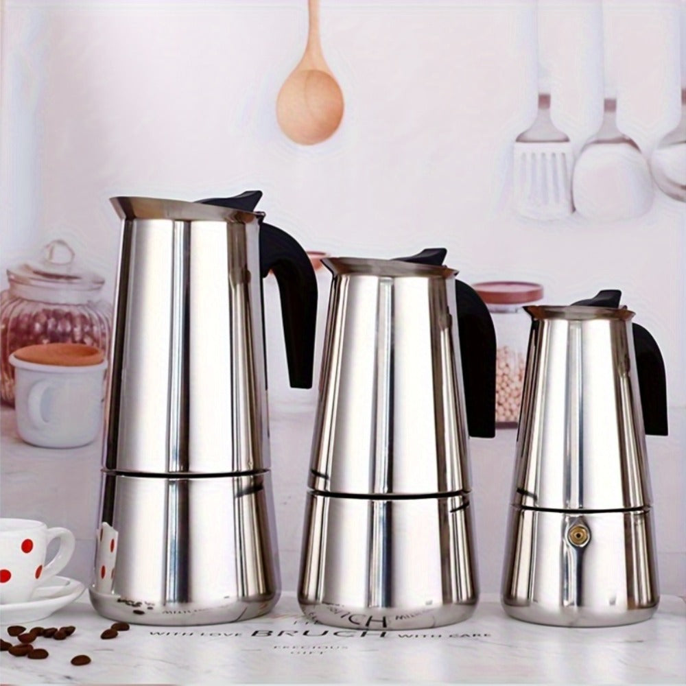 Stainless Steel Moka Pot Italian Espresso Maker – 2/4/6/9 Cup Stovetop Coffee Maker, Straight Style Moka Express for Home, Camping & Outdoor Use, Includes Cleaning Cloth – Professional Espresso Brewer