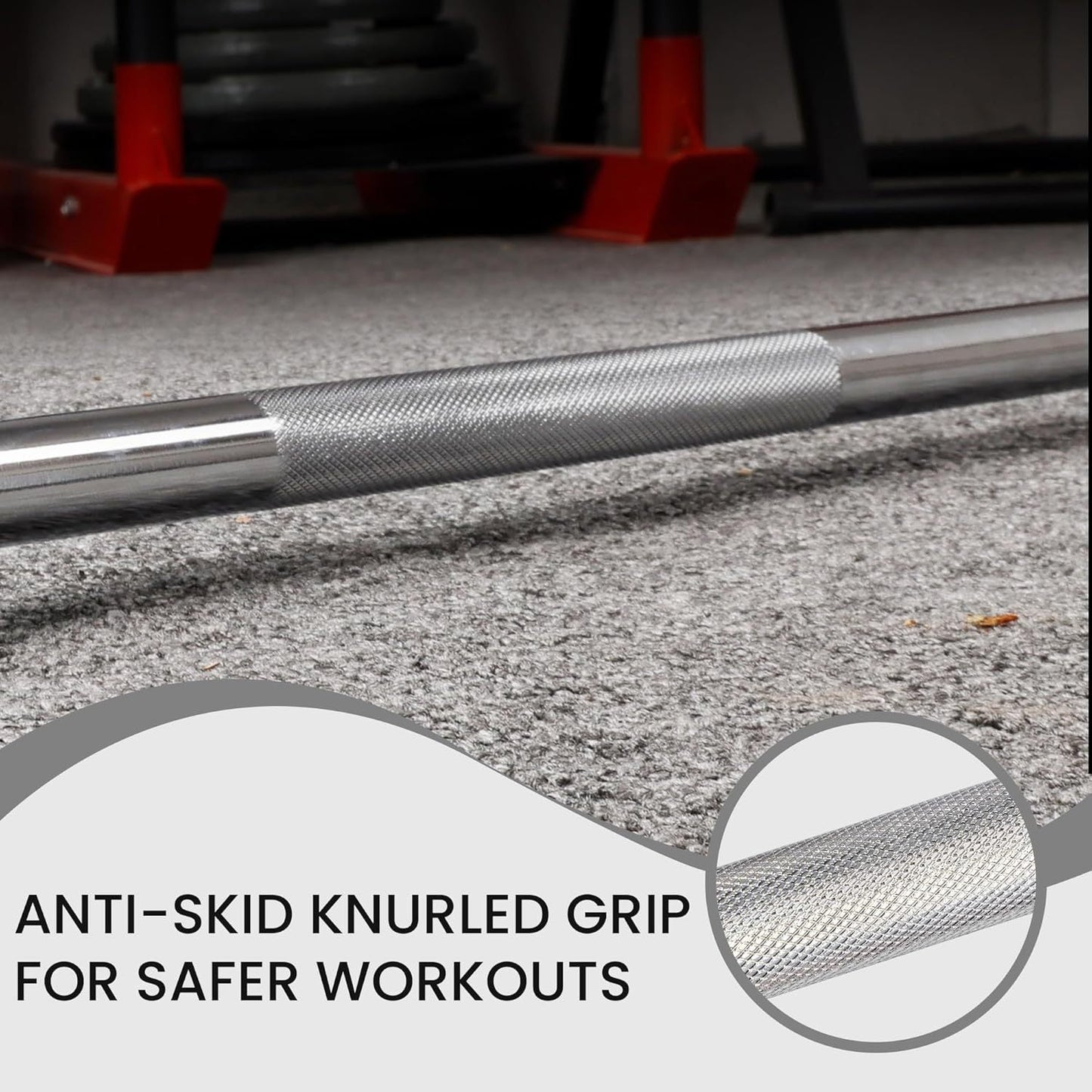 Standard Barbell 5FT – Solid Steel 1-Inch Bar, 300 LB Capacity, Chrome & Black Finish, Multi-Grip Knurling for Home Gym Strength Training