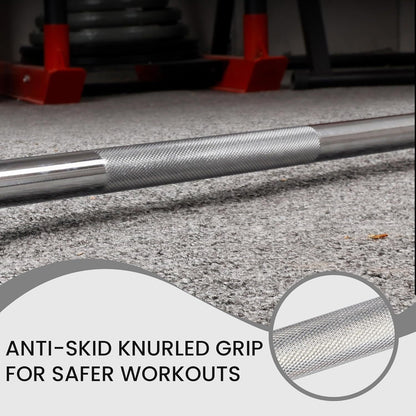 Standard Barbell 5FT – Solid Steel 1-Inch Bar, 300 LB Capacity, Chrome & Black Finish, Multi-Grip Knurling for Home Gym Strength Training