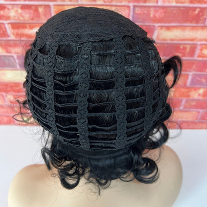 Short Pixie Cut Wig Synthetic Hair Dark Brown Curly Bob Body Wave 4 Inch Women Wig Halloween Cosplay Music Festival Daily Wear