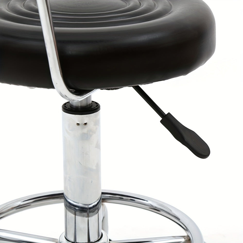 Cushioned Salon Stool with Backrest & Adjustable Height 18.9"-22.8" - Round 360° Swivel Chair for Hair Salon Spa Barbershop Office Home, Chrome Base, Black