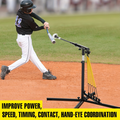 Baseball Swing Trainer with 5 Power Bands & Auto Reset System – Height Adjustable 31–47 Inch Portable Batting Trainer with Sturdy Base & Carry Bag for Indoor Outdoor Use, All Skill Levels
