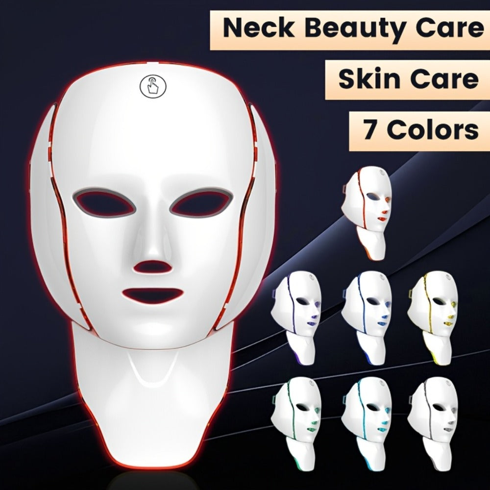 7-Color LED Light Therapy Facial Mask Device – Skincare Beauty Tool for Face & Neck, USB Rechargeable, Anti-Aging Red Light, Acne Blue Light, Skin Rejuvenation Gift