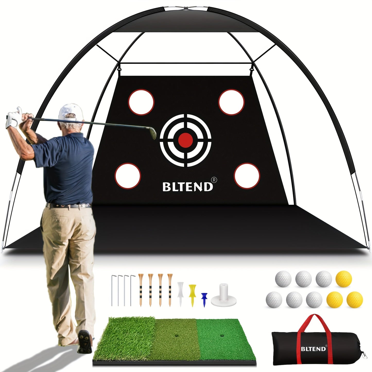 Golf Practice Net 10x7ft with Hitting Mat, Portable Golf Chipping Net for Backyard Indoor Outdoor Use, Golf Training Net for Driving Pitching, Golf Gifts for Men Dad Golfers