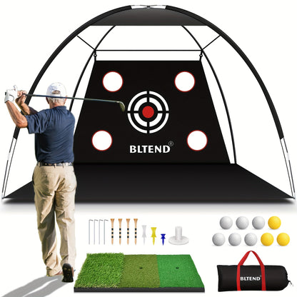 Golf Practice Net 10x7ft with Hitting Mat, Portable Golf Chipping Net for Backyard Indoor Outdoor Use, Golf Training Net for Driving Pitching, Golf Gifts for Men Dad Golfers