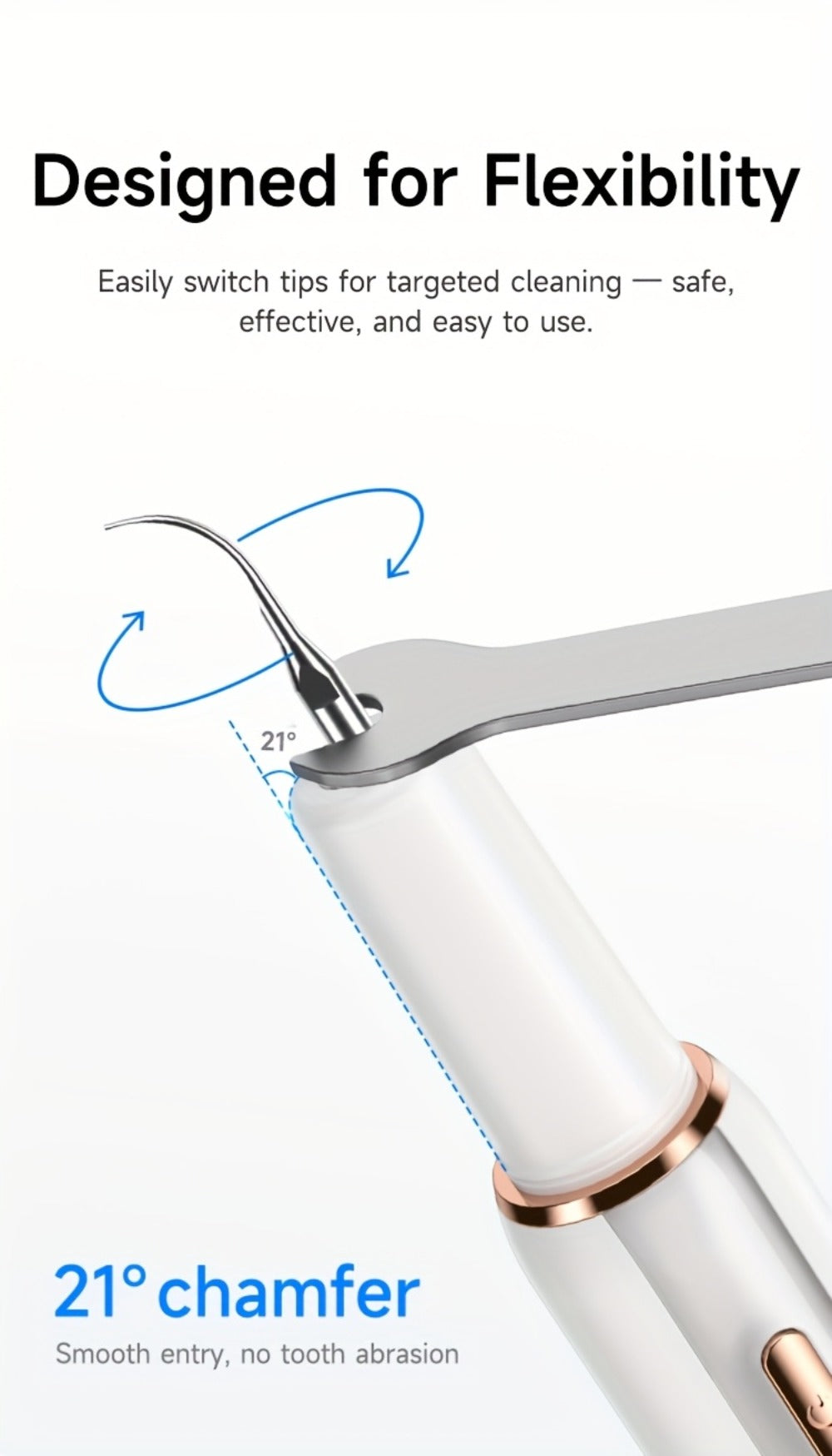 Interdental Plaque Remover with LED Light – Electric Teeth Cleaner, 5 Cleaning Modes, 2 Replacement Heads, Oral Irrigator-Like Function, No Water Required, Dental Care for Travel & Home Use