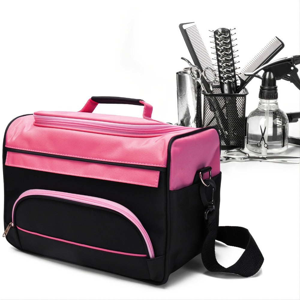 Hairdresser Tool Bag Multi-Functional Salon Styling Organizer with Adjustable Strap Large Capacity Hair Makeup Artist Case for Professionals Travel Pink Black Zebra