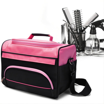 Hairdresser Tool Bag Multi-Functional Salon Styling Organizer with Adjustable Strap Large Capacity Hair Makeup Artist Case for Professionals Travel Pink Black Zebra