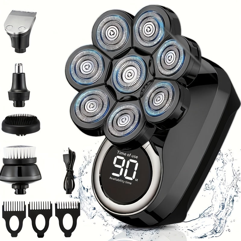 Electric Shaver 8-Blade 5-in-1 – IPX7 Waterproof USB-C Rechargeable Multi-Function Grooming Kit with Nose Hair Trimmer & Facial Brush, Fully Washable, 8D Replacement Blade Available