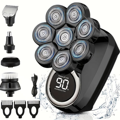 Electric Shaver 8-Blade 5-in-1 – IPX7 Waterproof USB-C Rechargeable Multi-Function Grooming Kit with Nose Hair Trimmer & Facial Brush, Fully Washable, 8D Replacement Blade Available