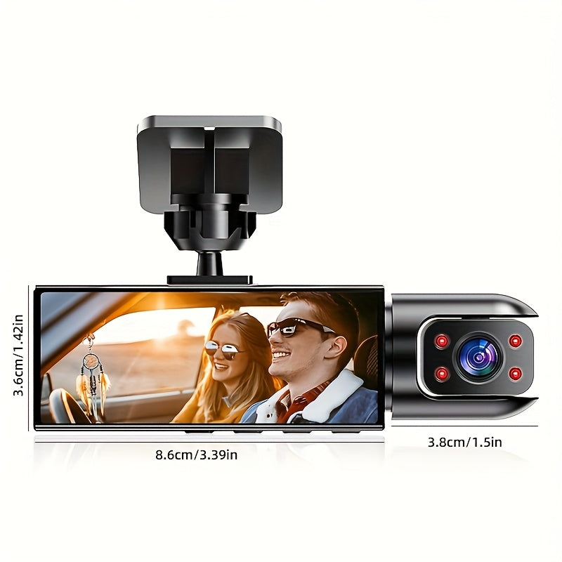 PODOFO Dual Camera Car Dash Cam, Front 1080P Built-in 480P with Infrared Night Vision, Loop Recording, Wide Angle 3.16-inch IPS Screen, HD Night Vision, Dual Lens Car Dashboard Camera, Car Accessories/Dashboard Camera/Gift/Car Black Box