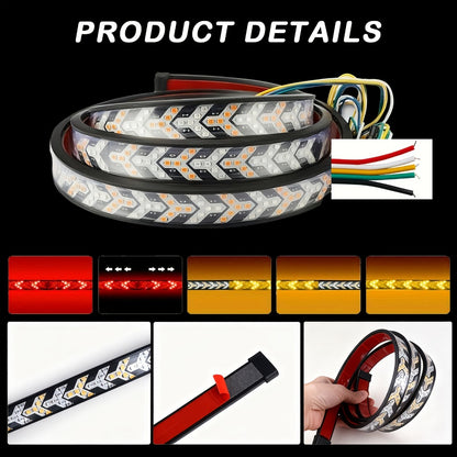 LED Tailgate Light Bar 60 Inch – Fishbone Arrowhead Strip Light for Truck, Pickup, SUV & Trailer | DC 12V 24V | No-Drill Install | Anti Rear-End Safety