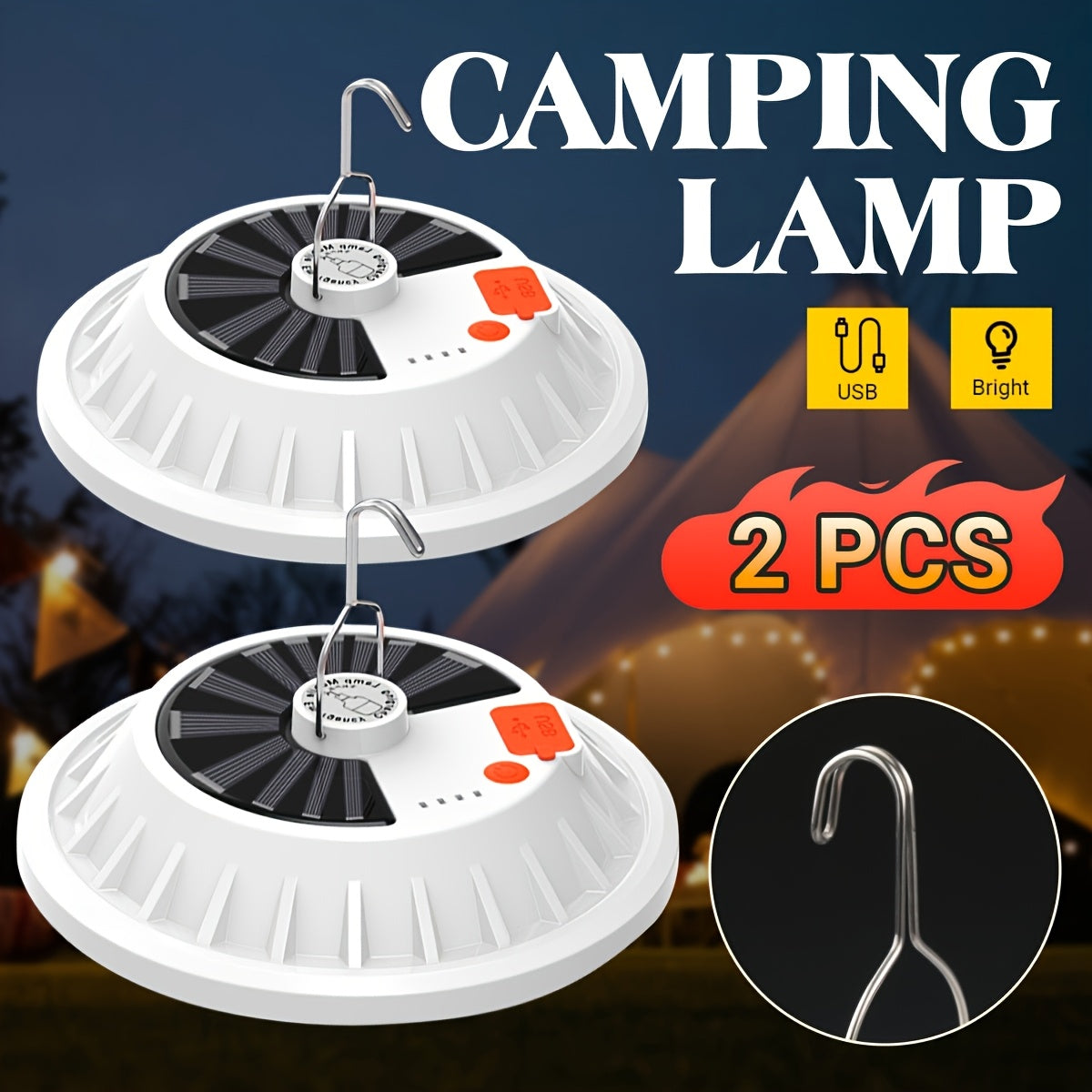 Remote Control Camping Lantern 2 Pack – 120 LED 4000LM Solar USB Rechargeable, 5 Modes, Hanging Hook, Built-In 18650 Battery for Camping, Hiking, Hurricane & Emergency