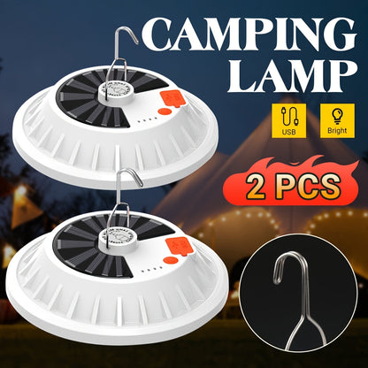 Remote Control Camping Lantern 2 Pack – 120 LED 4000LM Solar USB Rechargeable, 5 Modes, Hanging Hook, Built-In 18650 Battery for Camping, Hiking, Hurricane & Emergency