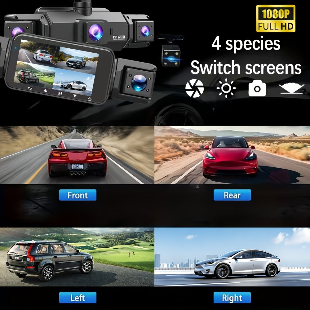 360 ° 3/4-channel 1080P High-definition Ultimate Safety Driving Recorder Set, Dash Camera for Cars, Night Vision, Loop Recording - Car, 24/7 Recording Parking Mode Monitor, WDR, G-Sensor, Optional 32GB Card