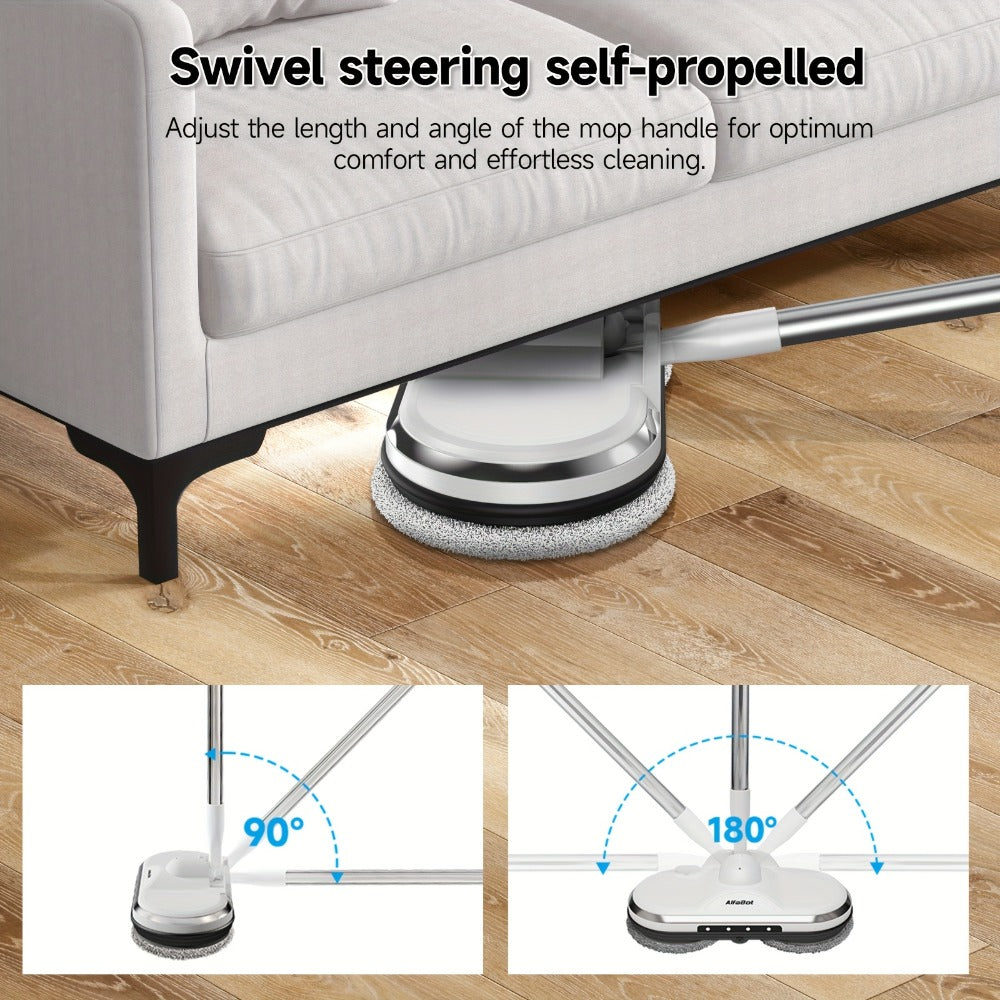 Cordless Electric Spin Mop Floor Cleaner with LED Headlight & Water Spray Tank – Powerful Wireless Spinning Mop for Hardwood & Tile Floors, Quiet Motor, Self-Cleaning & Waxing Function (White)