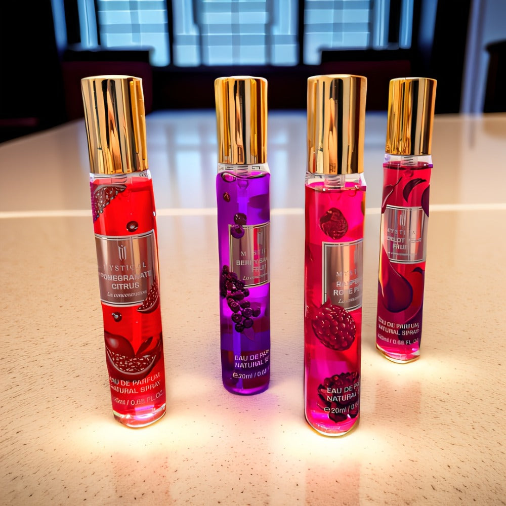 Mystical Women's Perfume Gift Set 4 Piece Travel Size 20ml - Fresh Fruity Long Lasting Unisex Scent - Mini Fragrance Kit for Mothers Day Valentines Birthday Dates